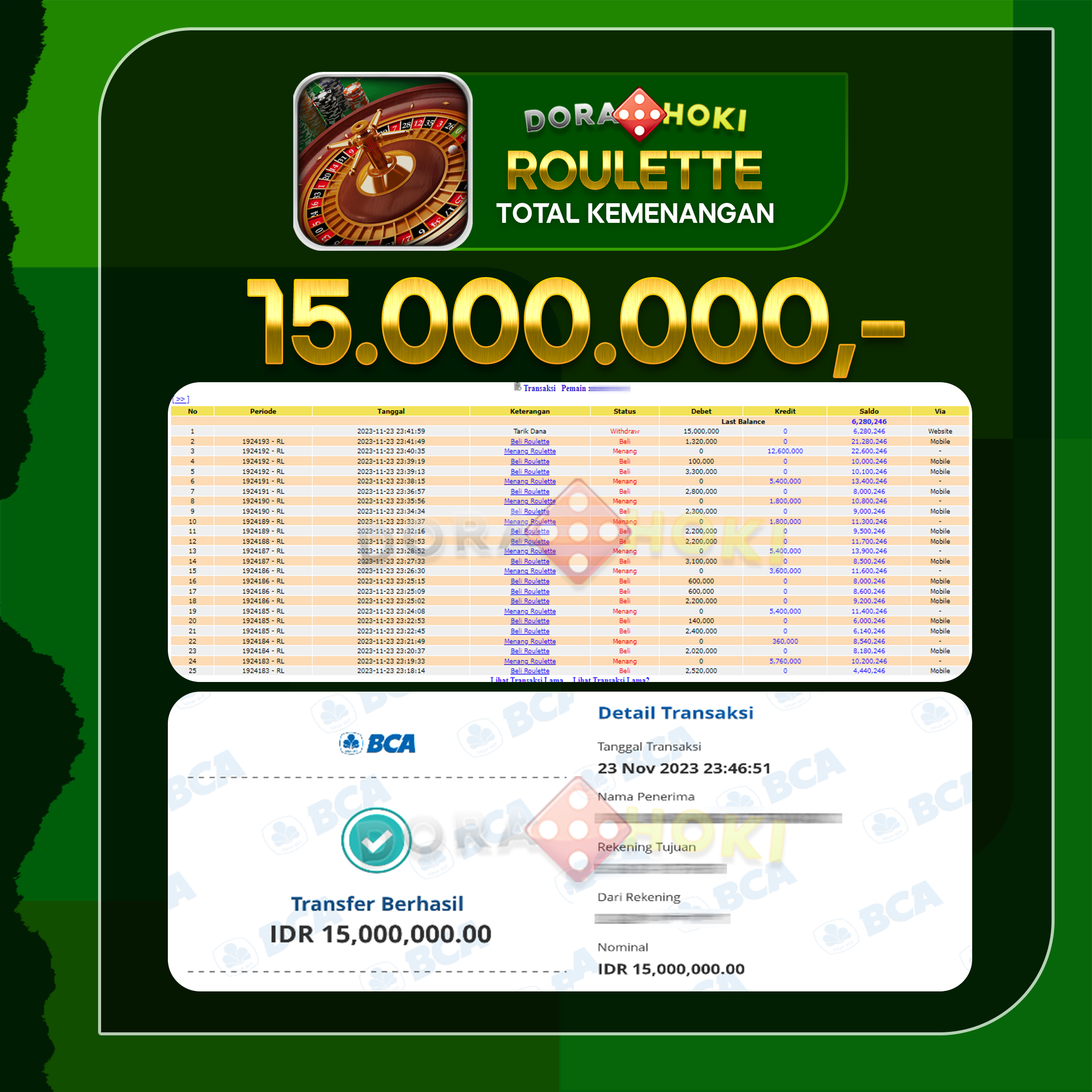 Livecasino Roulette Rp.15.000.000