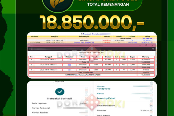 TOGEL SINGAPORE Rp.18.850.000