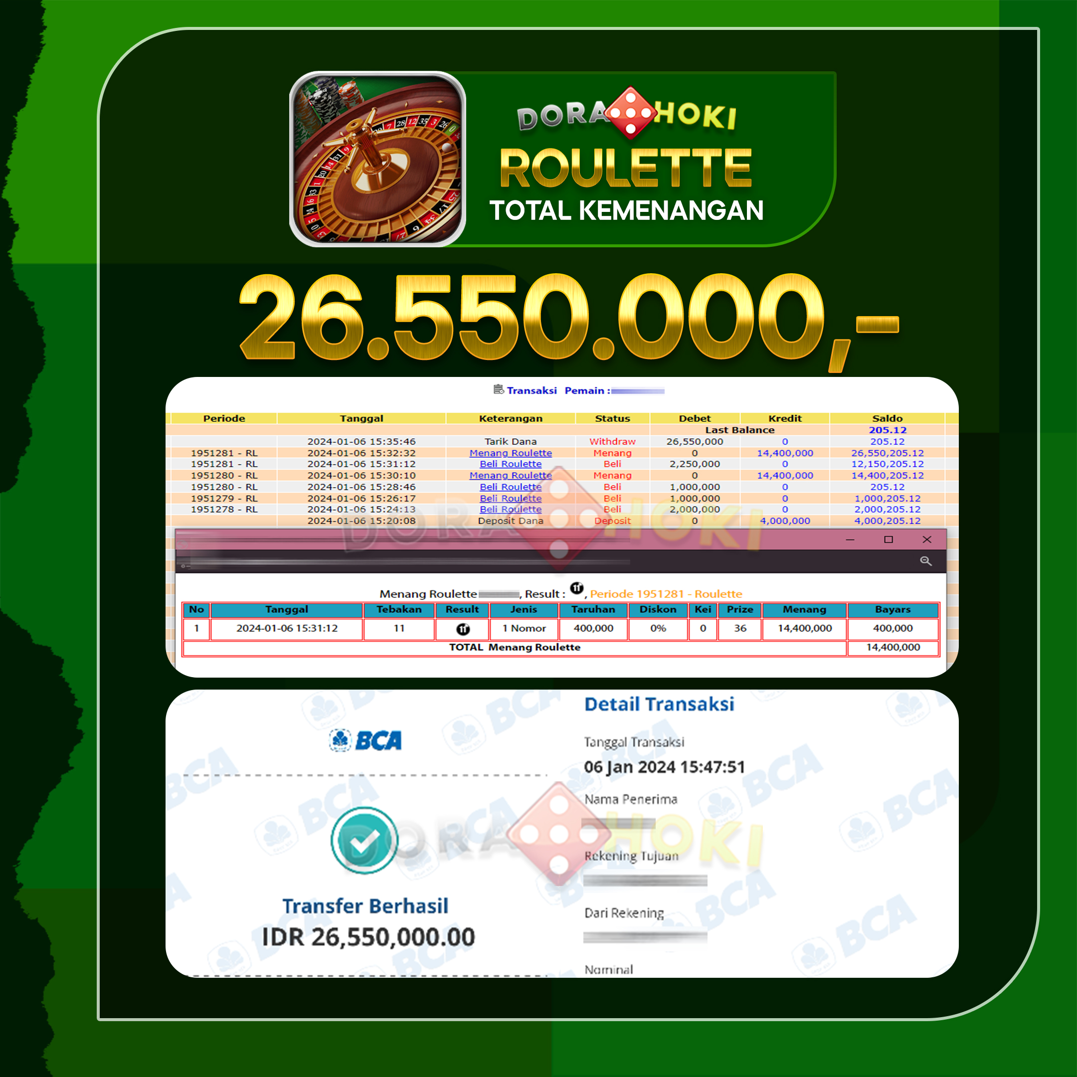 Livecasino Roulette Rp.26.550.000