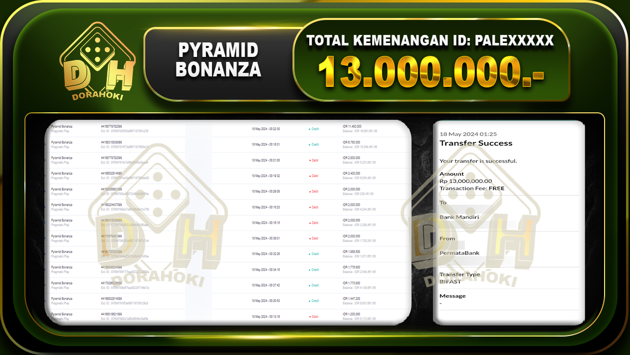 BUKTI JP PYRAMIDA BONANZA 13.000.000