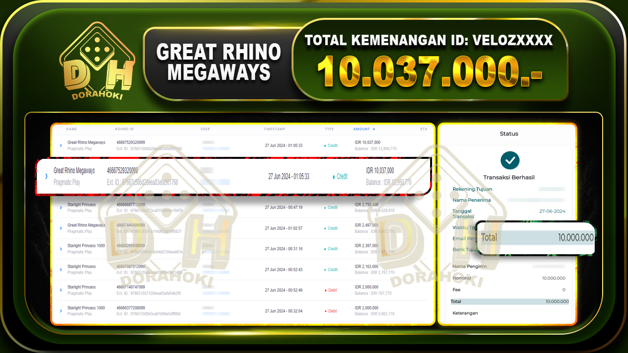 GREAT RHINO MEGAWAYS Rp.10.037.000