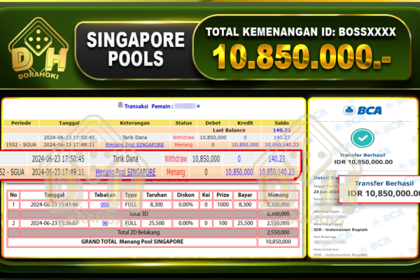 TOGEL SINGAPORE Rp.10.850.000