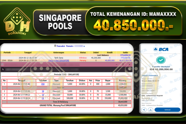 TOGEL SINGAPORE Rp.40.850.000