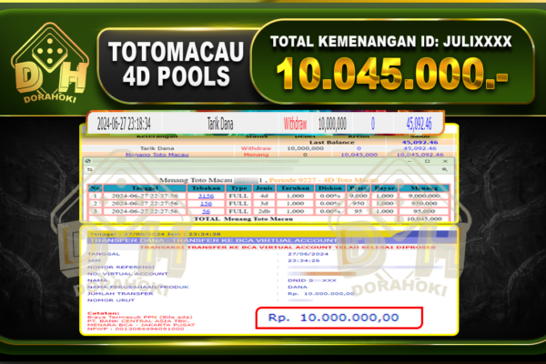 TOGEL TOTOMACAU 4D Rp.10.045.000