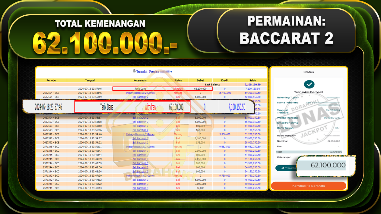 BACCARAT 2 Rp.62.100.000