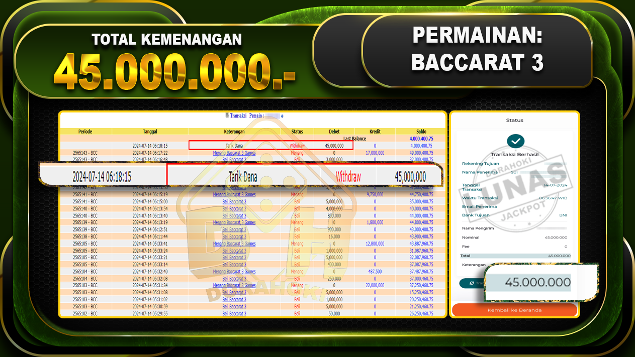 BACCARAT 3 Rp.45.000.000