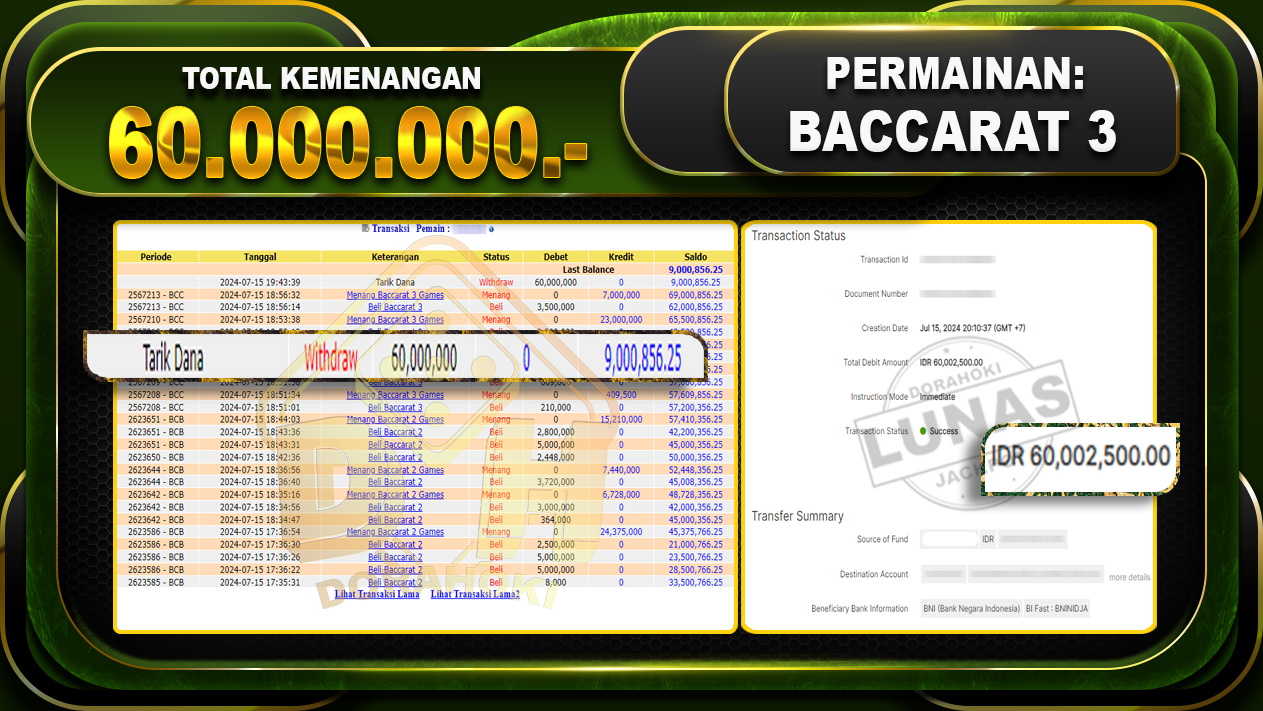 BACCARAT 3 Rp.60.000.000