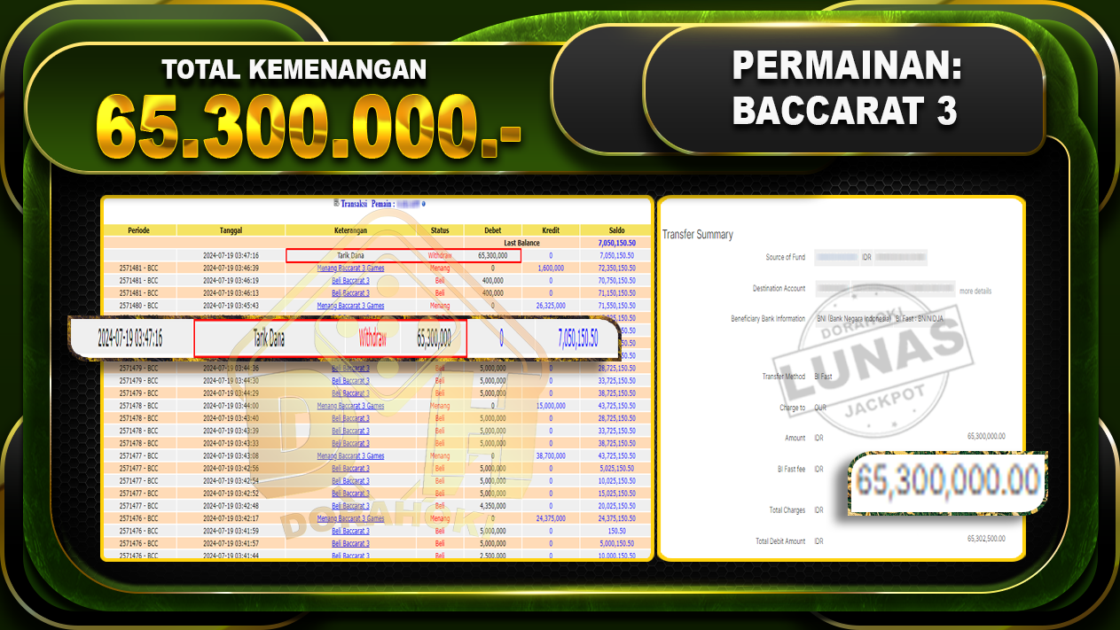 BACCARAT 3 Rp.65.300.000