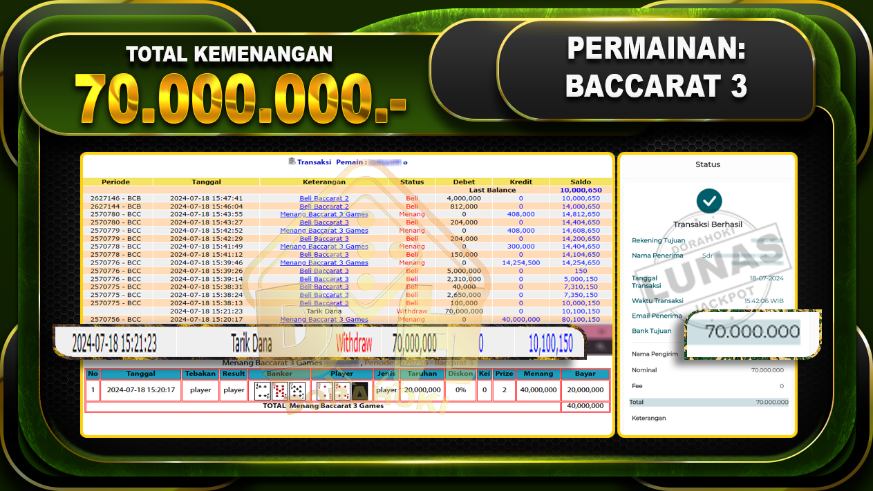 BACCARAT 3 Rp.70.000.000