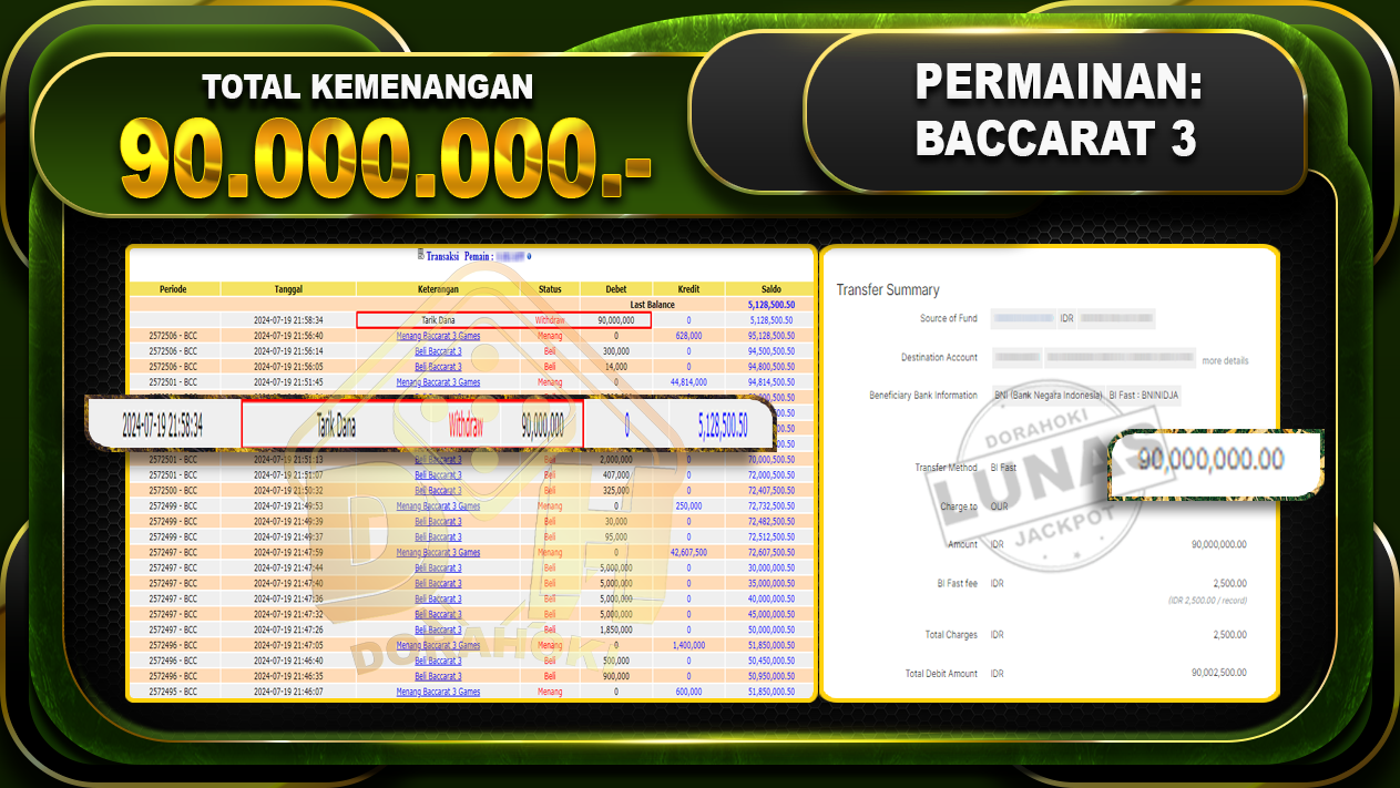 BACCARAT 3 Rp.90.000.000