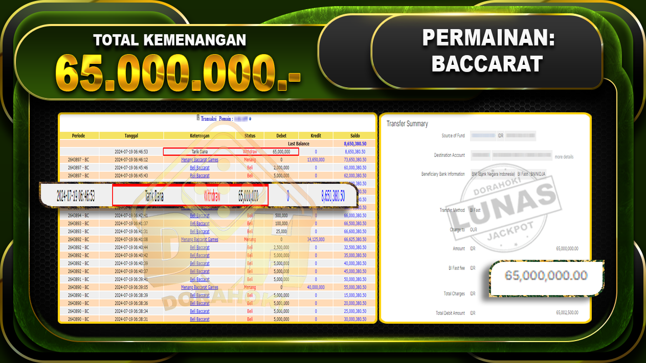 BACCARAT Rp.65.000.000