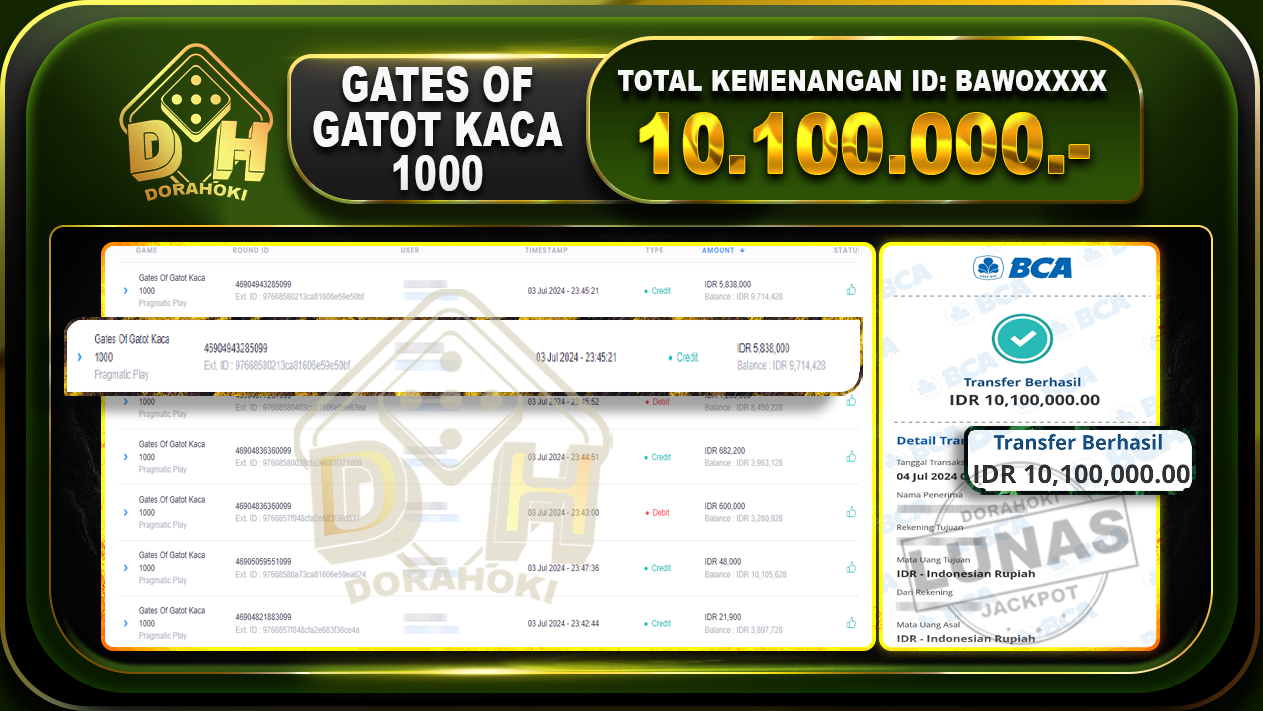 Bukti Jp GATES OF GATOT KACA 1000 Rp.10.100.000