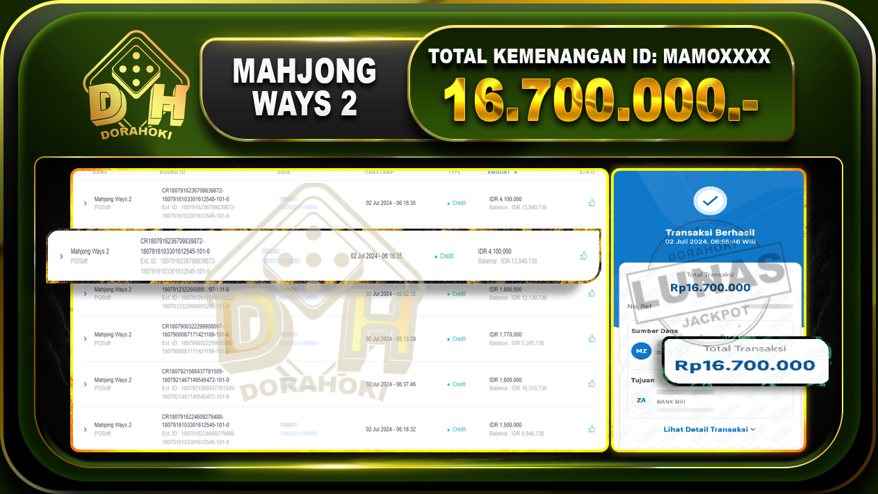 MAHJONG WAYS 2 Rp.16.700.000