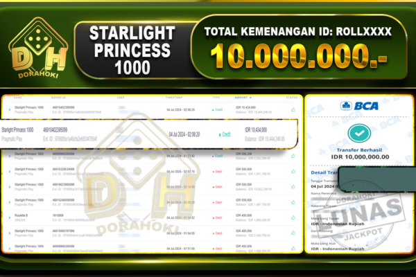 Bukti Jp STARLIGHT PRINCESS 1000 Rp.10.000.000