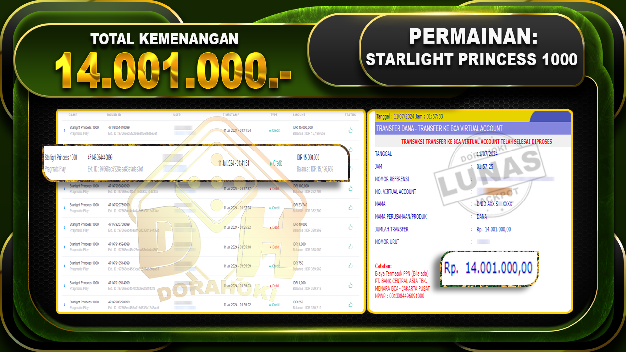 STARLIGHT PRINCESS 1000 Rp.14.001.000