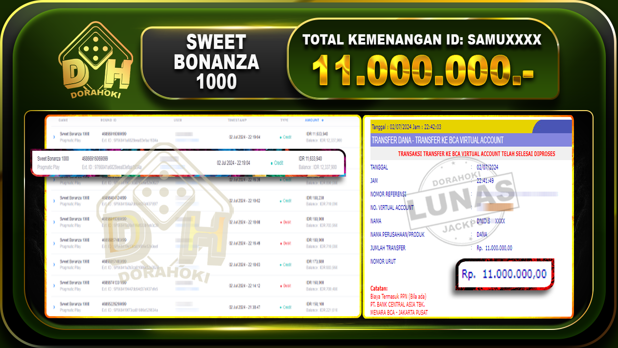 SWEET BONANZA 1000 Rp.11.000.000