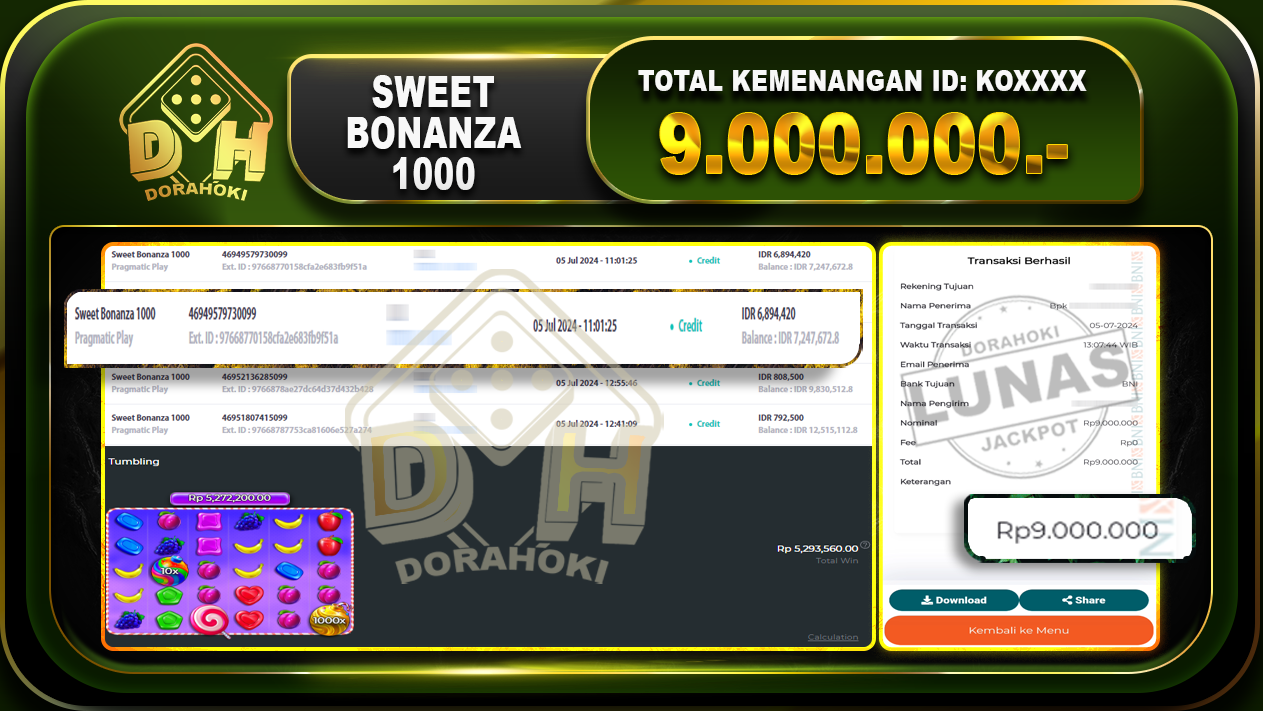 SWEET BONANZA 1000 Rp.9.000.000