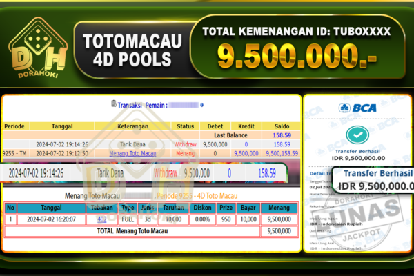 TOGEL TOTOMACAU 4D Rp.9.500.000