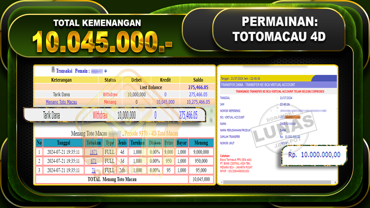 TOTOMACAU 4D Rp.10.045.000