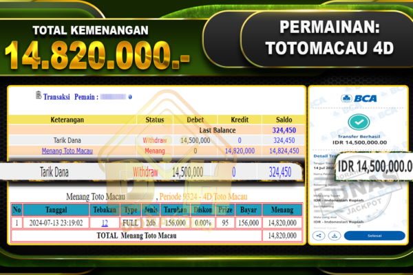 TOTOMACAU 4D Rp.14.820.000