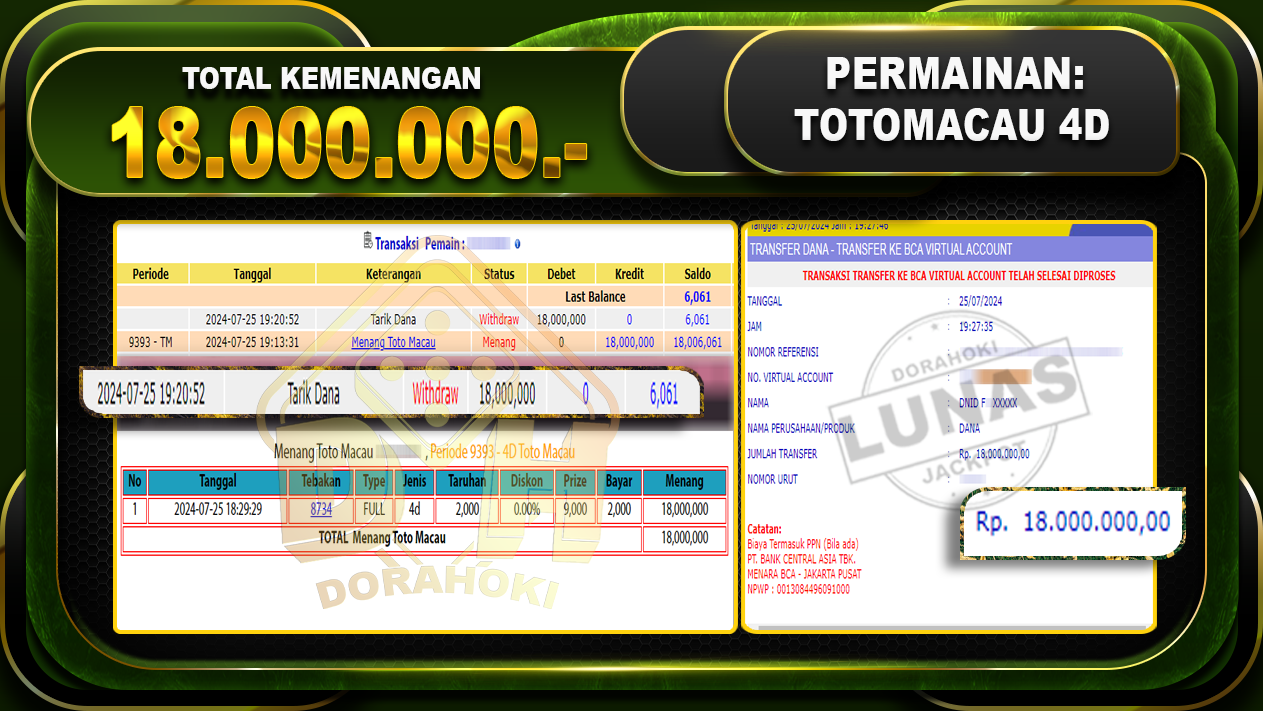 TOTOMACAU 4D Rp.18.000.000