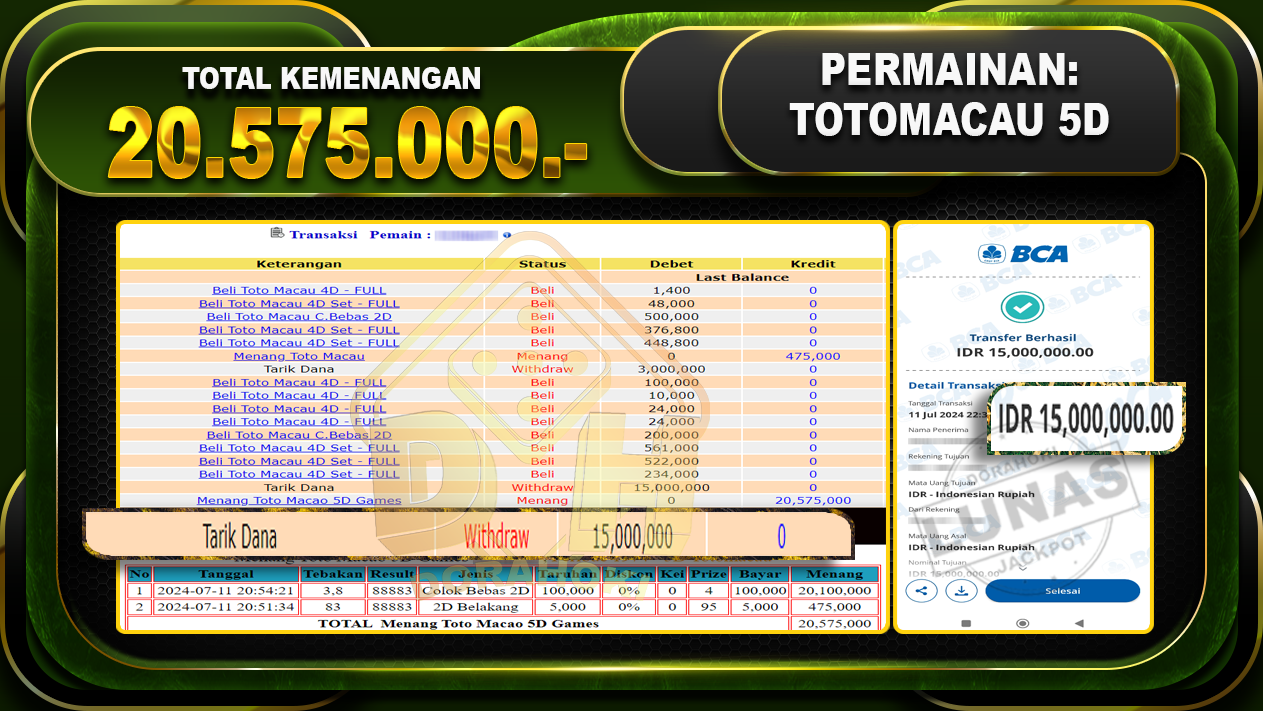 TOTOMACAU 5D Rp.20.575.000