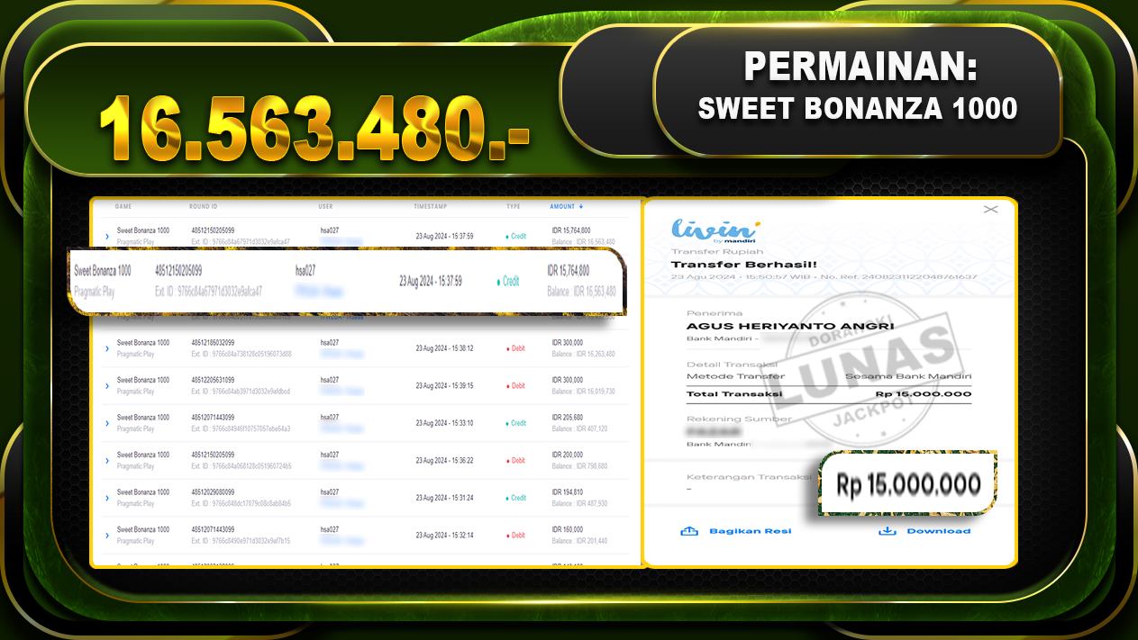 Sweet Bonanza 1000 Rp 16.563.480