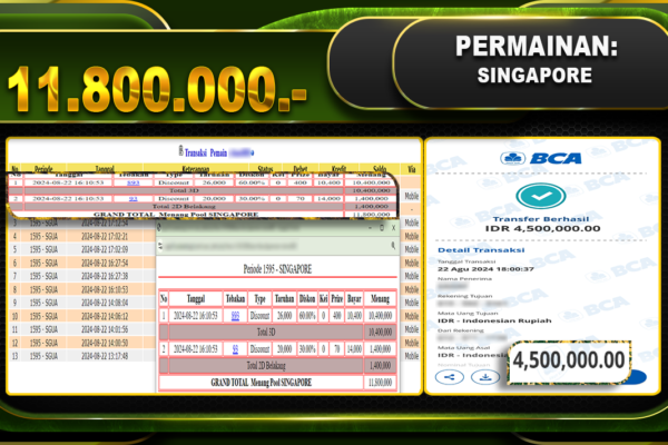 TOGEL SINGAPORE Rp 11.800.000