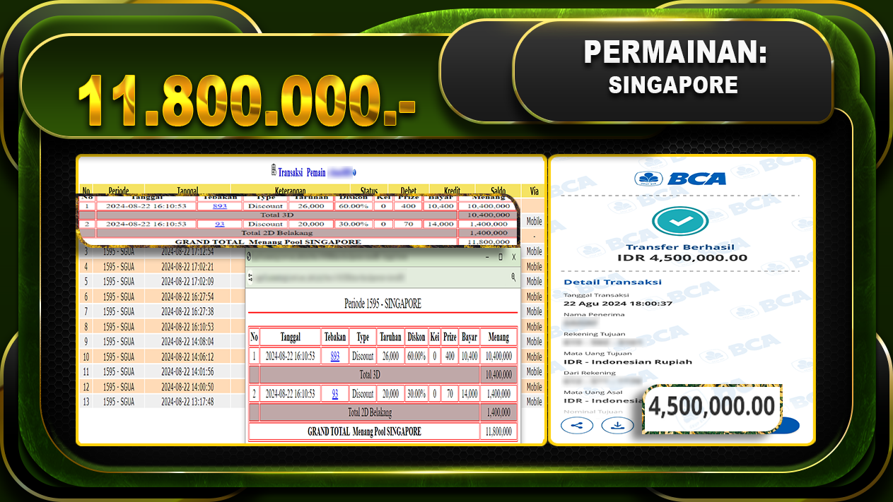 TOGEL SINGAPORE Rp 11.800.000