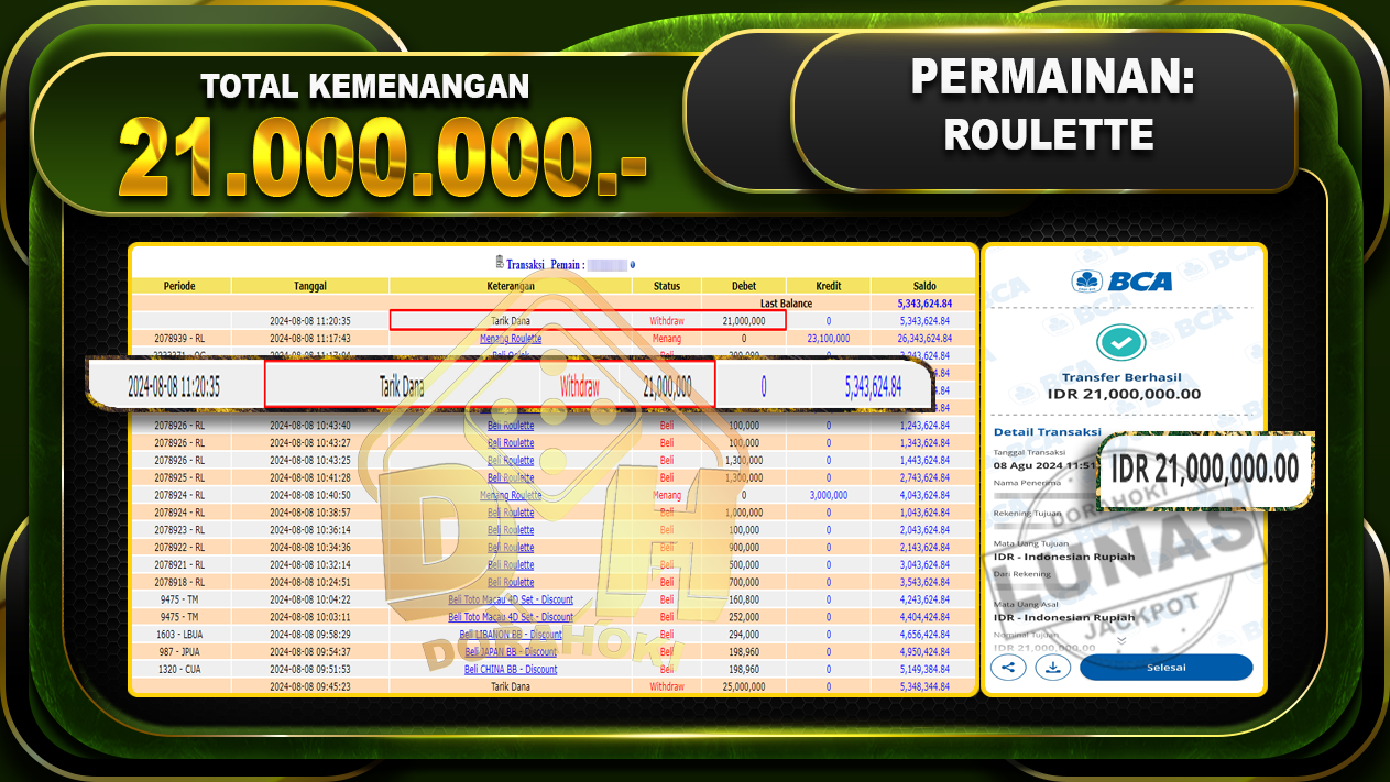 ROULETTE Rp.21.000.000