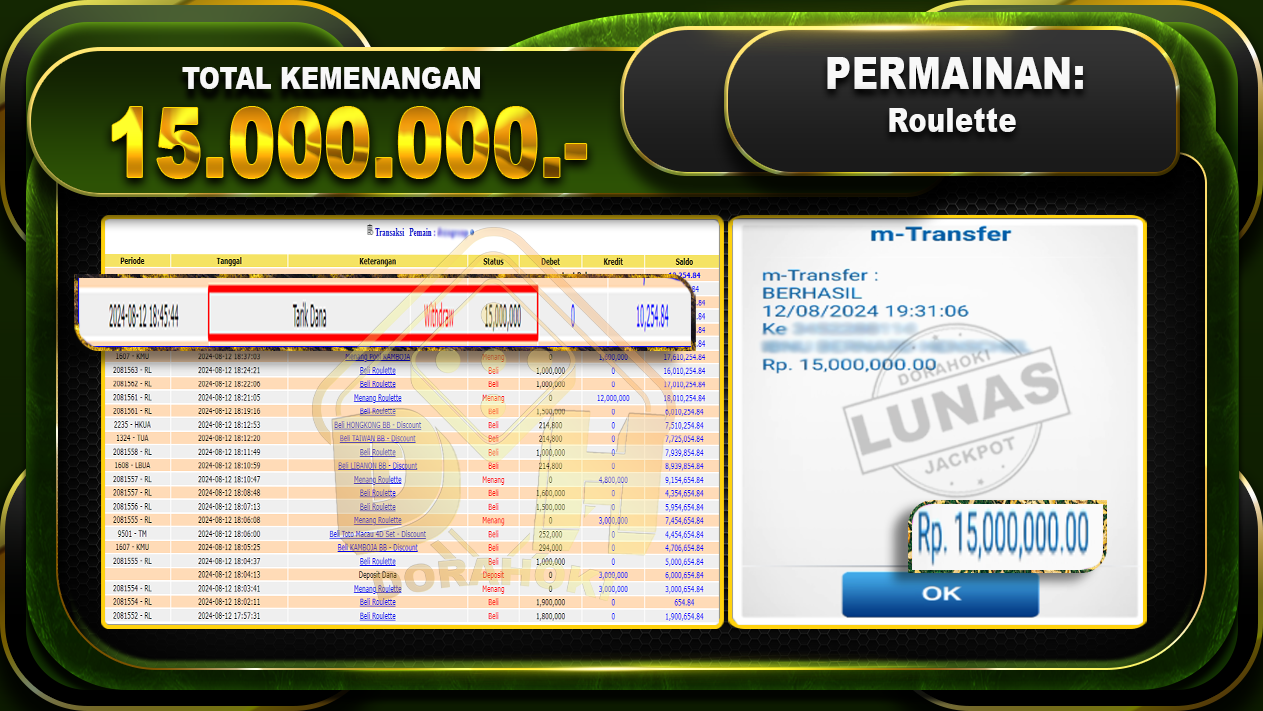 Roulette Rp 15.000.000