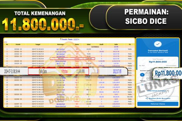 SICBO DICE Rp.11.800.000