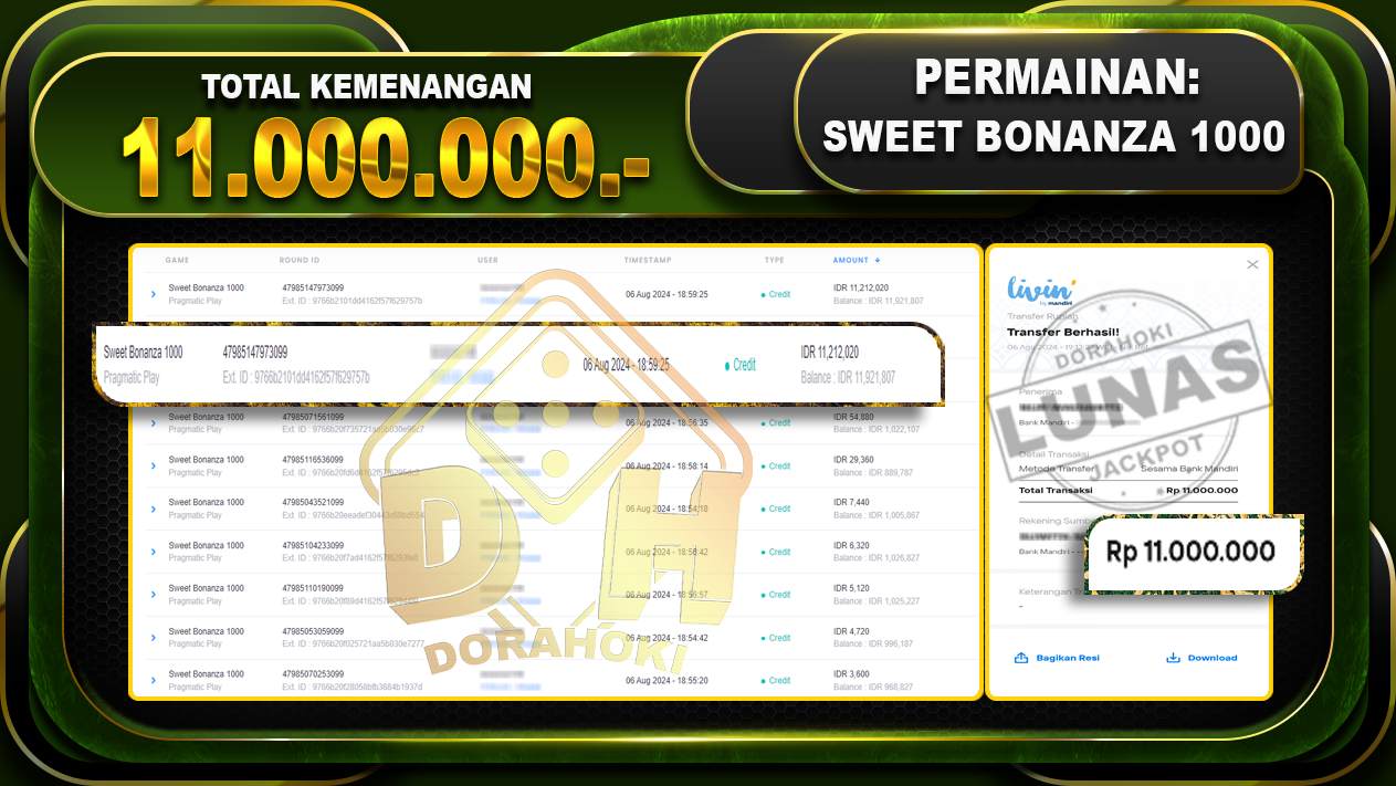 SWEET BONANZA 1000 Rp.11.000.000