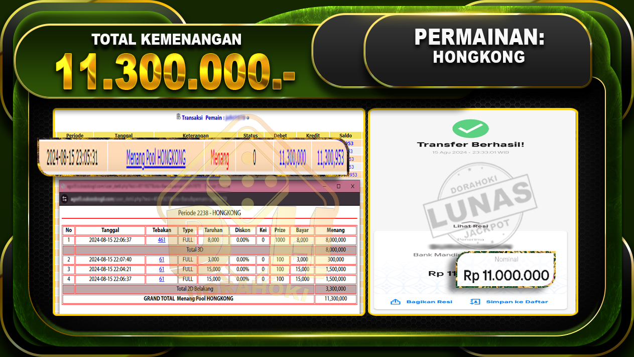 TOGEL HONGKONG Rp 11.300.000