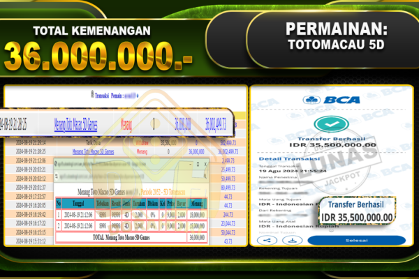 TOGEL TOTOMACAU 5D Rp.36.000.000