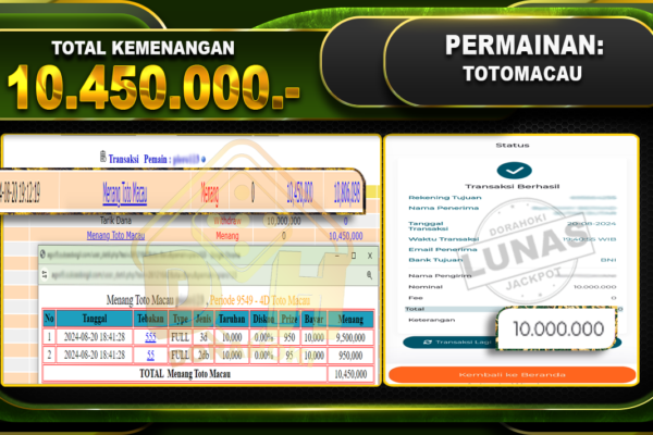 TOGEL TOTOMACAU Rp.10.450.000