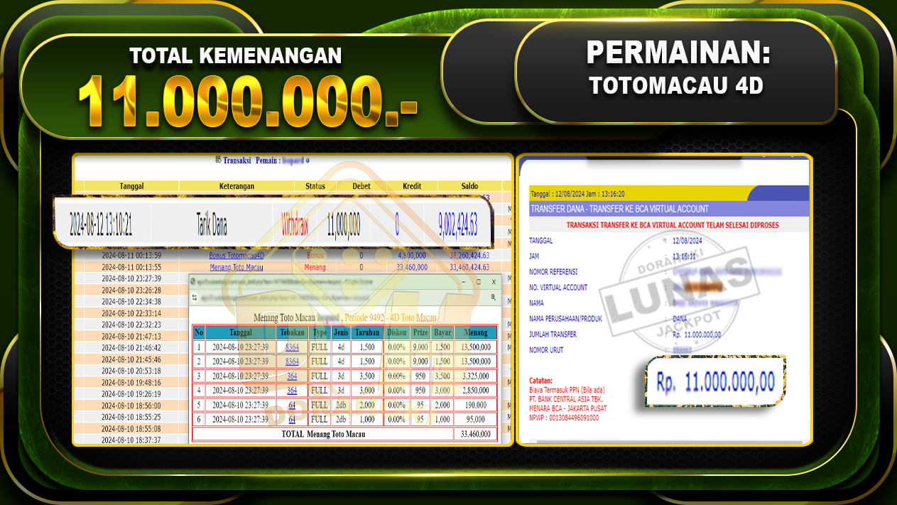 TOTOMACAU 4D Rp 11.000.000