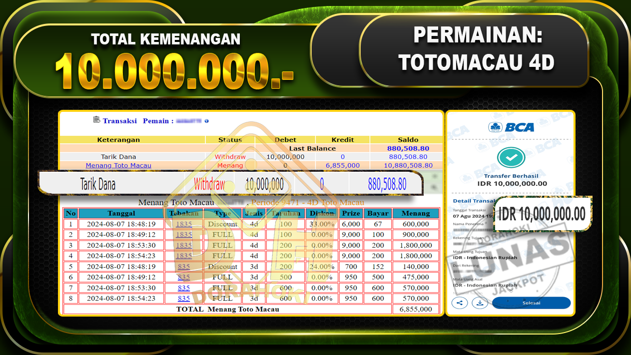 TOTOMACAU 4D Rp.10.000.000