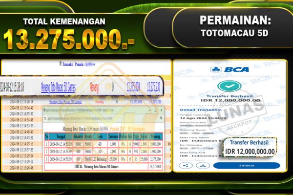 TOTOMACAU 5D Rp 13.275.000