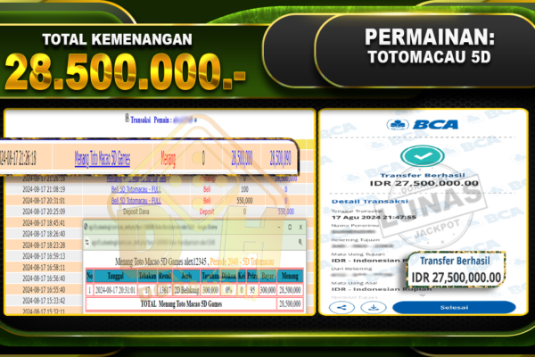 TOTOMACAU 5D Rp 28.500.000