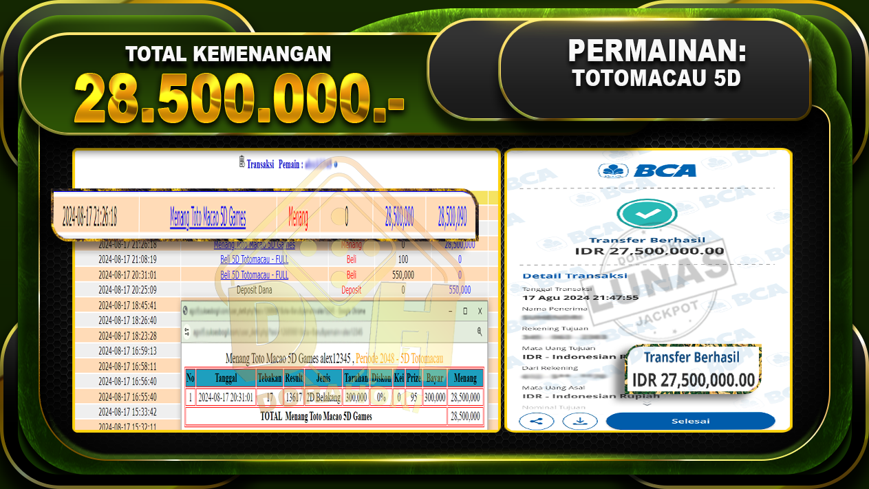 TOTOMACAU 5D Rp 28.500.000