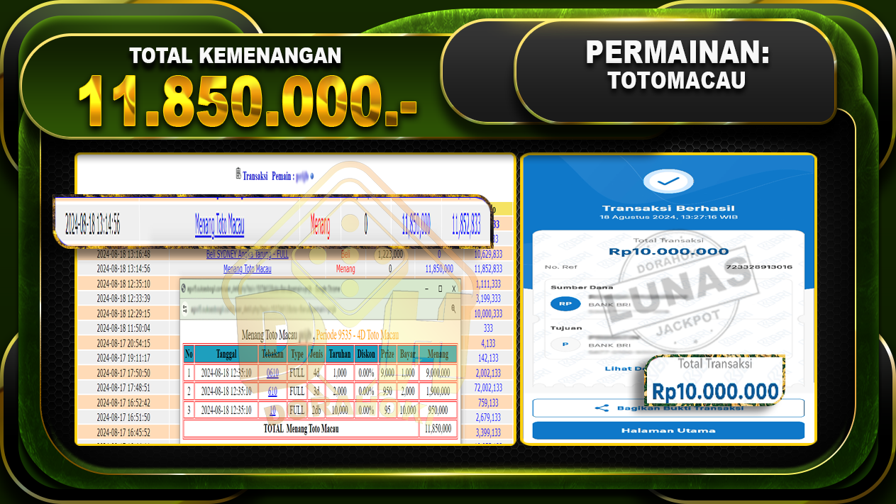 TOTOMACAU Rp 11.850.000