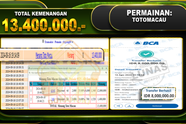 TOTOMACAU Rp 13.400.000