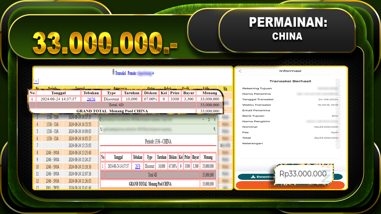 TOGEL CHINA Rp 33.000.000