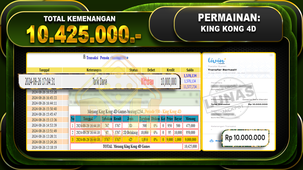 KINGKONG 4D Rp.10.425.000