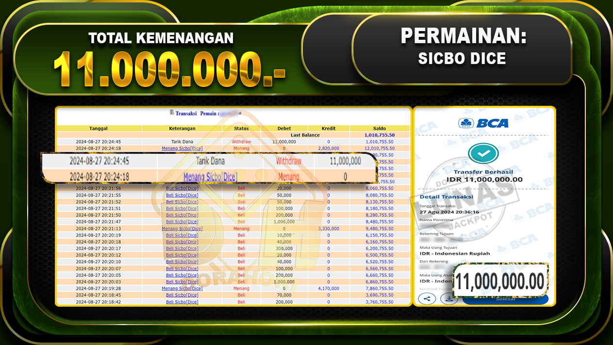 SICBO DICE Rp 11.000.000