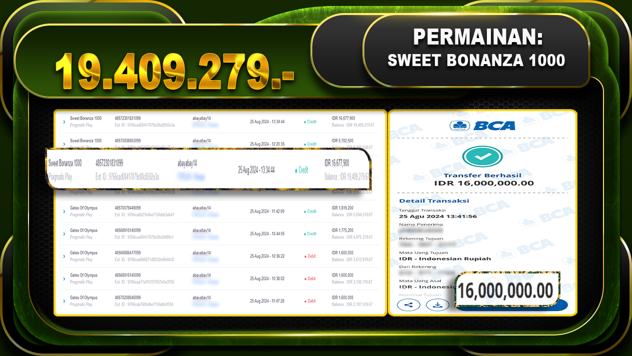 Sweet Bonanza 1000 Rp 19.409.279