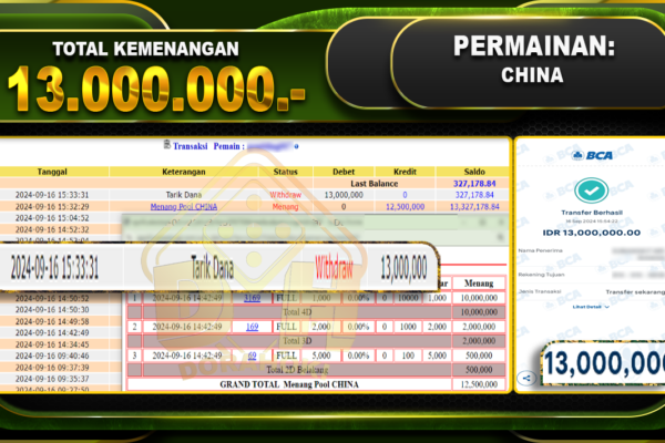 TOGEL CHINA Rp. 13.000.000