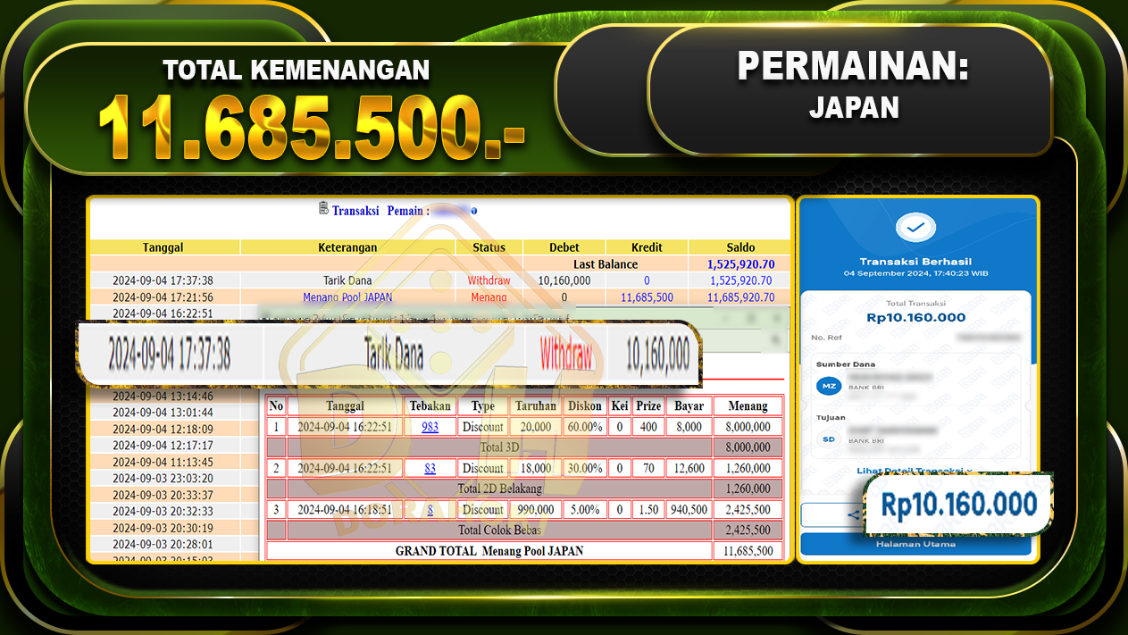 TOGEL JAPAN Rp 11.685.500