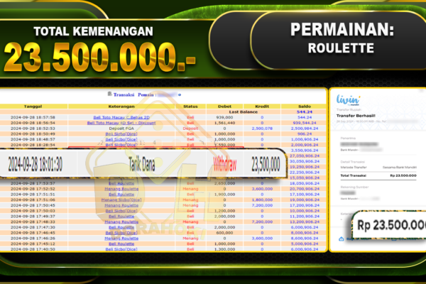 BUKTI JP LIVECASINO ROULETTE Rp.23.500.000